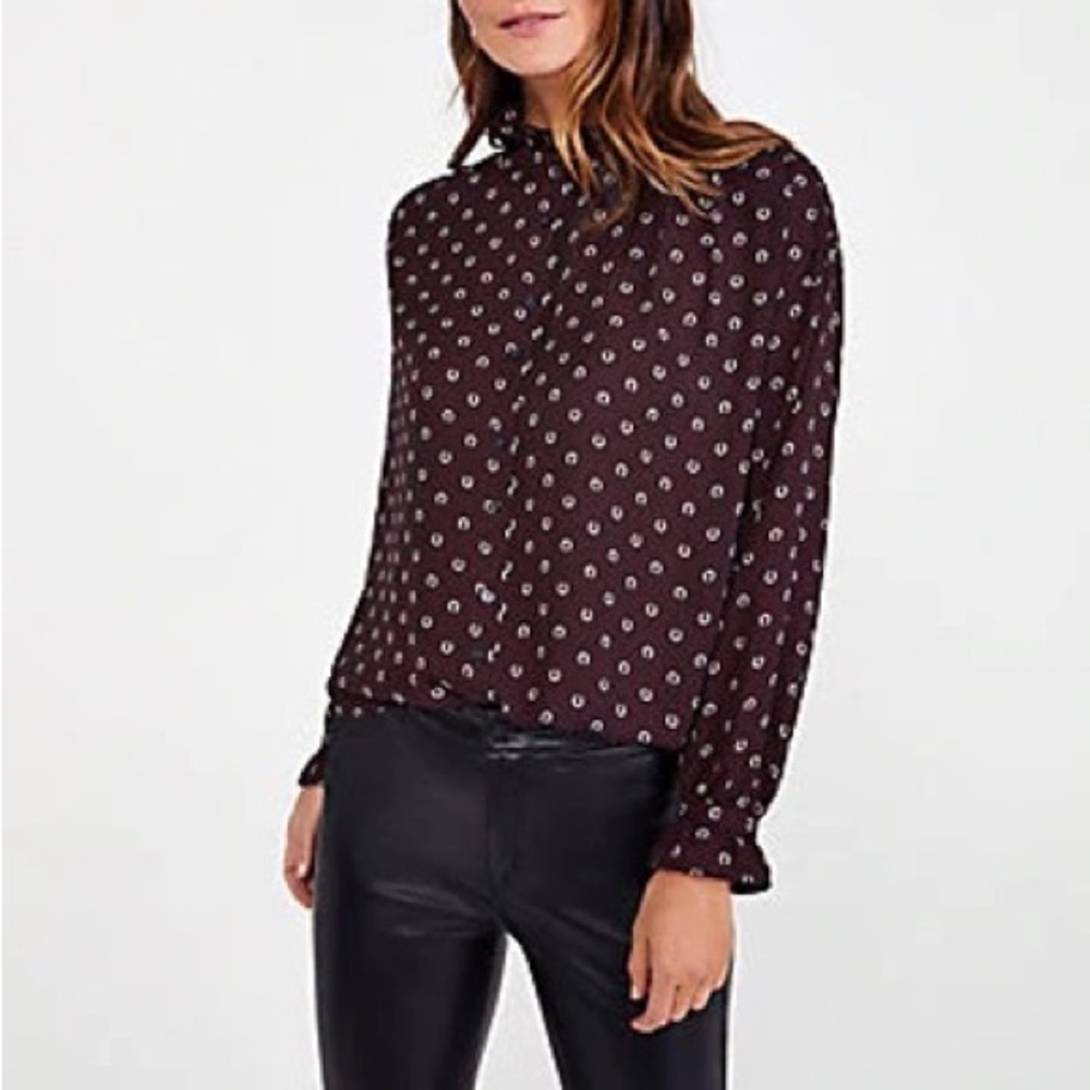 Ann Taylor burgundy, horseshoe ruffle top size medium